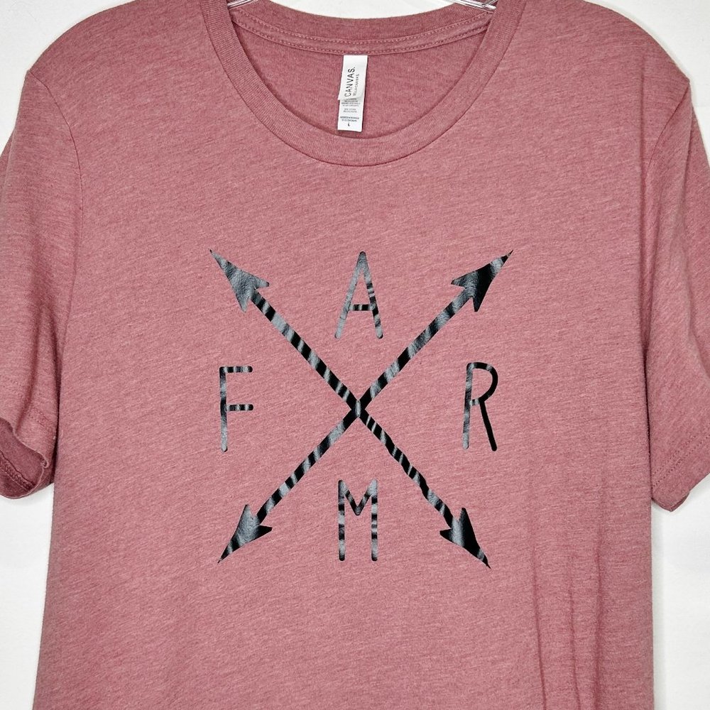 Canvas Woman’s Top Lg Dark Pink F A R M Graphic T-Shirt Short Sleeves Crew Neck - Picture 3 of 9
